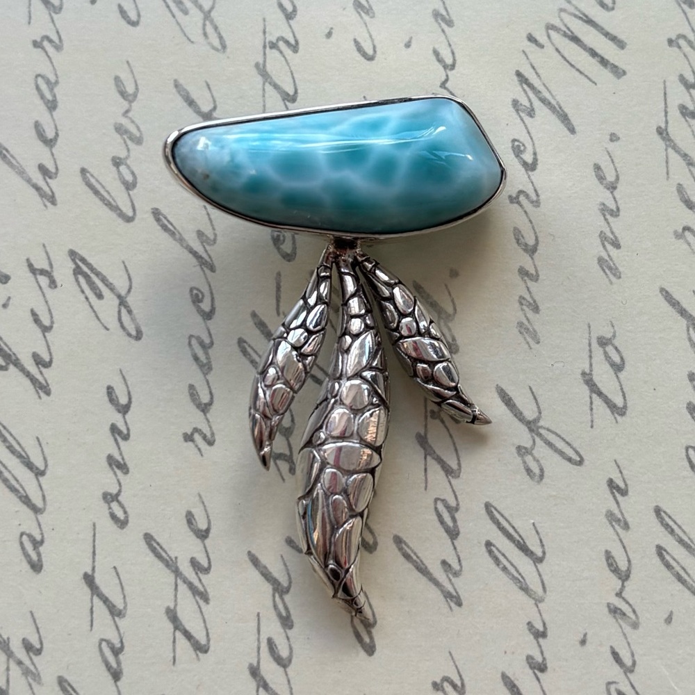 Sterling Silver Blue Larimar Pendant - Statement Piece One of a Kind